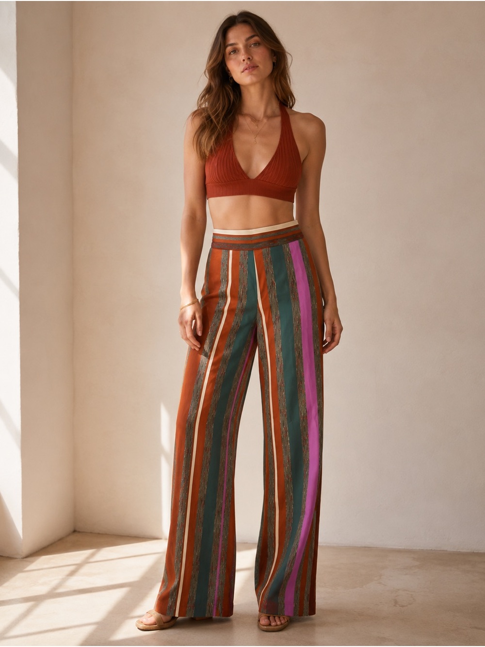 NWOT Sezane High Rise Wide Leg Striped Pants 34 / XS Full Length French Trousers